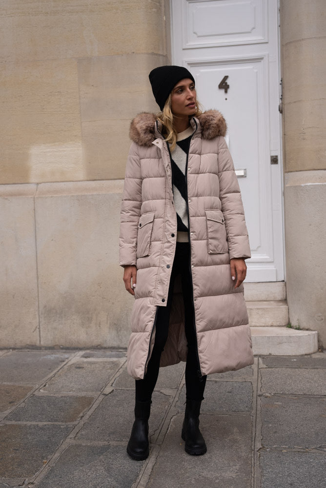 Beige quilted coat online