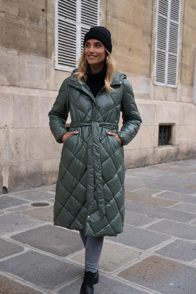 Green quilted coat - Main Image