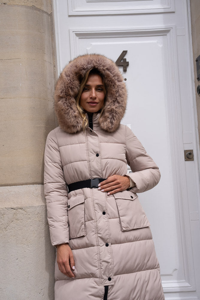 Beige quilted coat