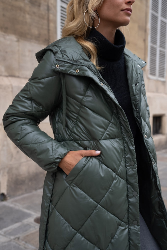 Green quilted coat