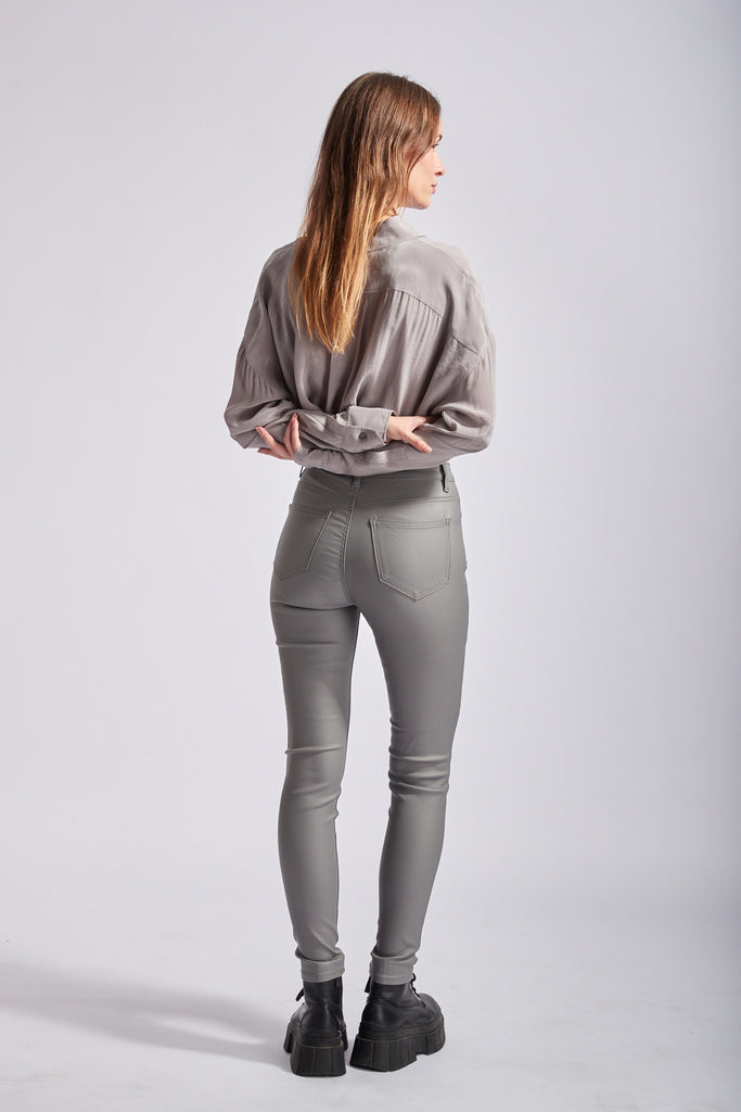 Grey high waisted coated jeans