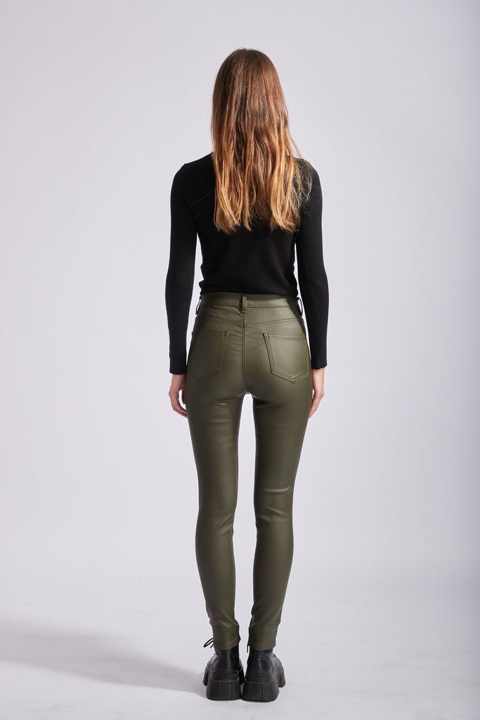 Khaki high waisted coated jeans