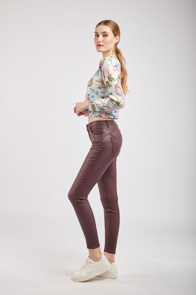 Wine coated push up jeans