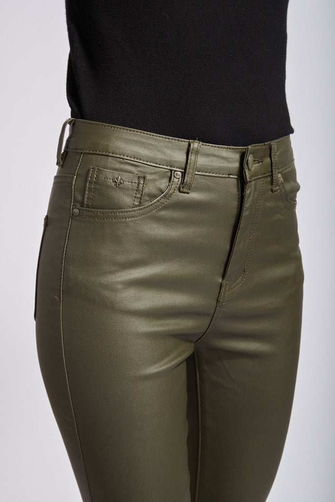 Khaki high waisted coated jeans