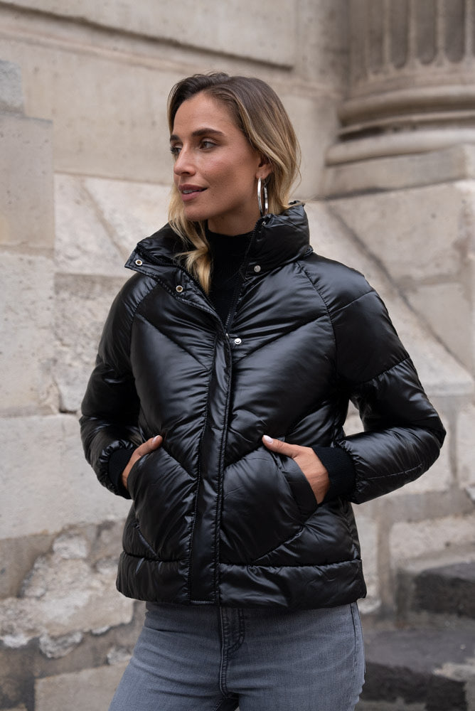 Black quilted coat