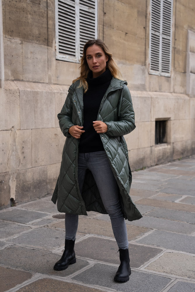 Green quilted coat