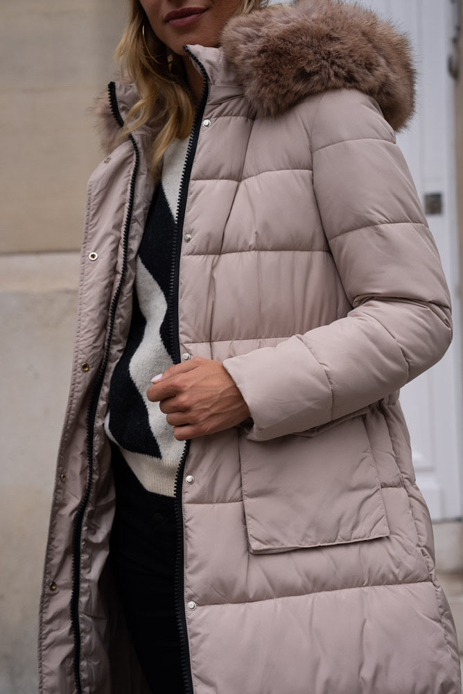 Beige quilted coat