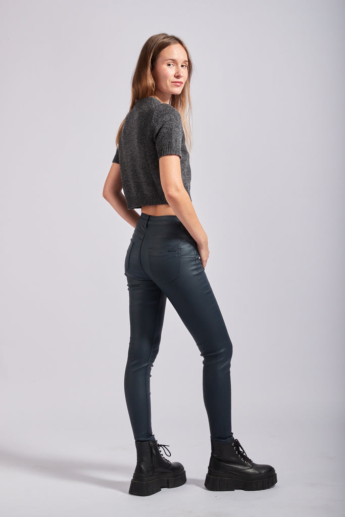 Push up navy coated jeans