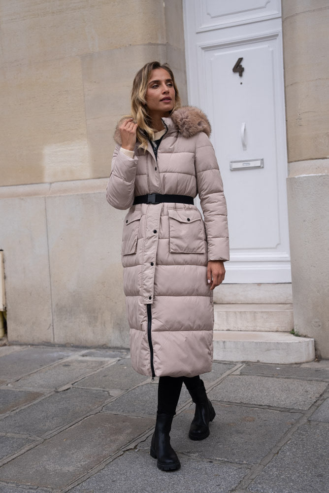 Beige quilted coat