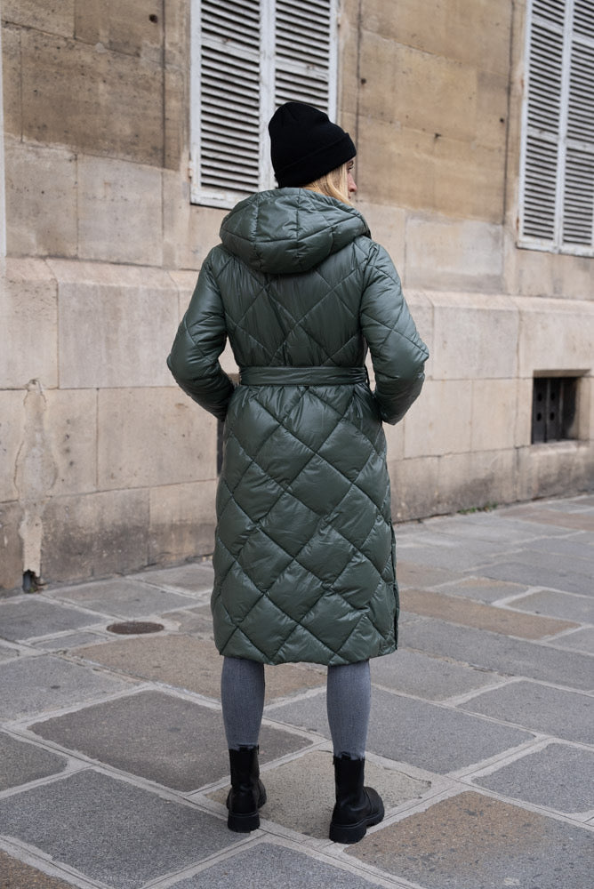 Green quilted coat