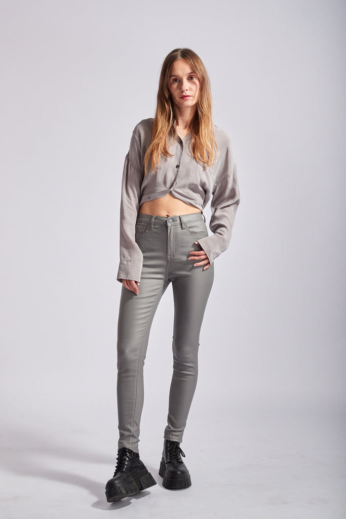 Grey high waisted coated jeans