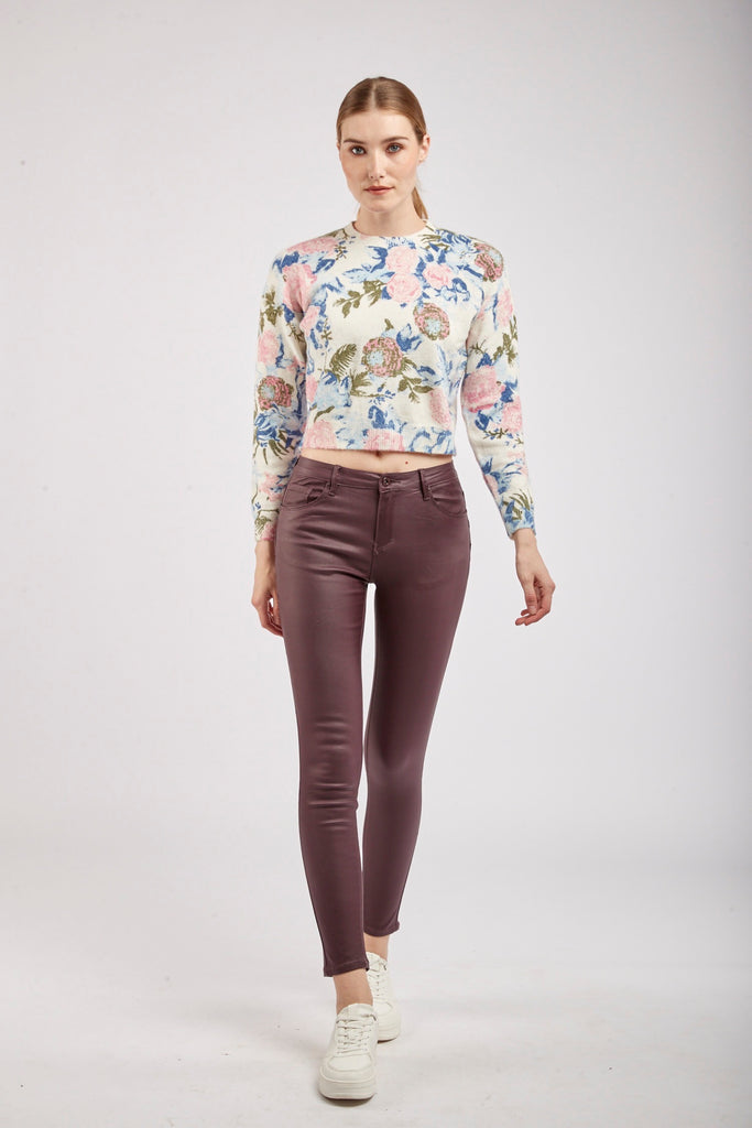 Wine coated push up jeans